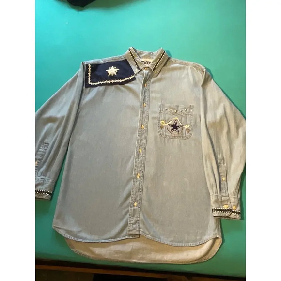 Dallas Cowboys Large Shirt Button Up Denim Embroidered spirit cliff eagle - Picture 1 of 12
